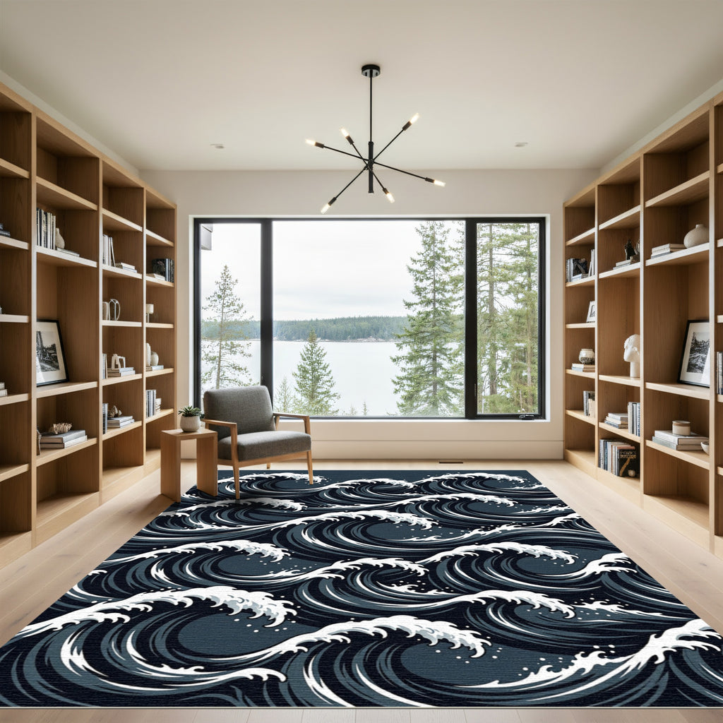 Deep Blue Cresting Waves Rug