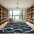 Deep Blue Cresting Waves Rug