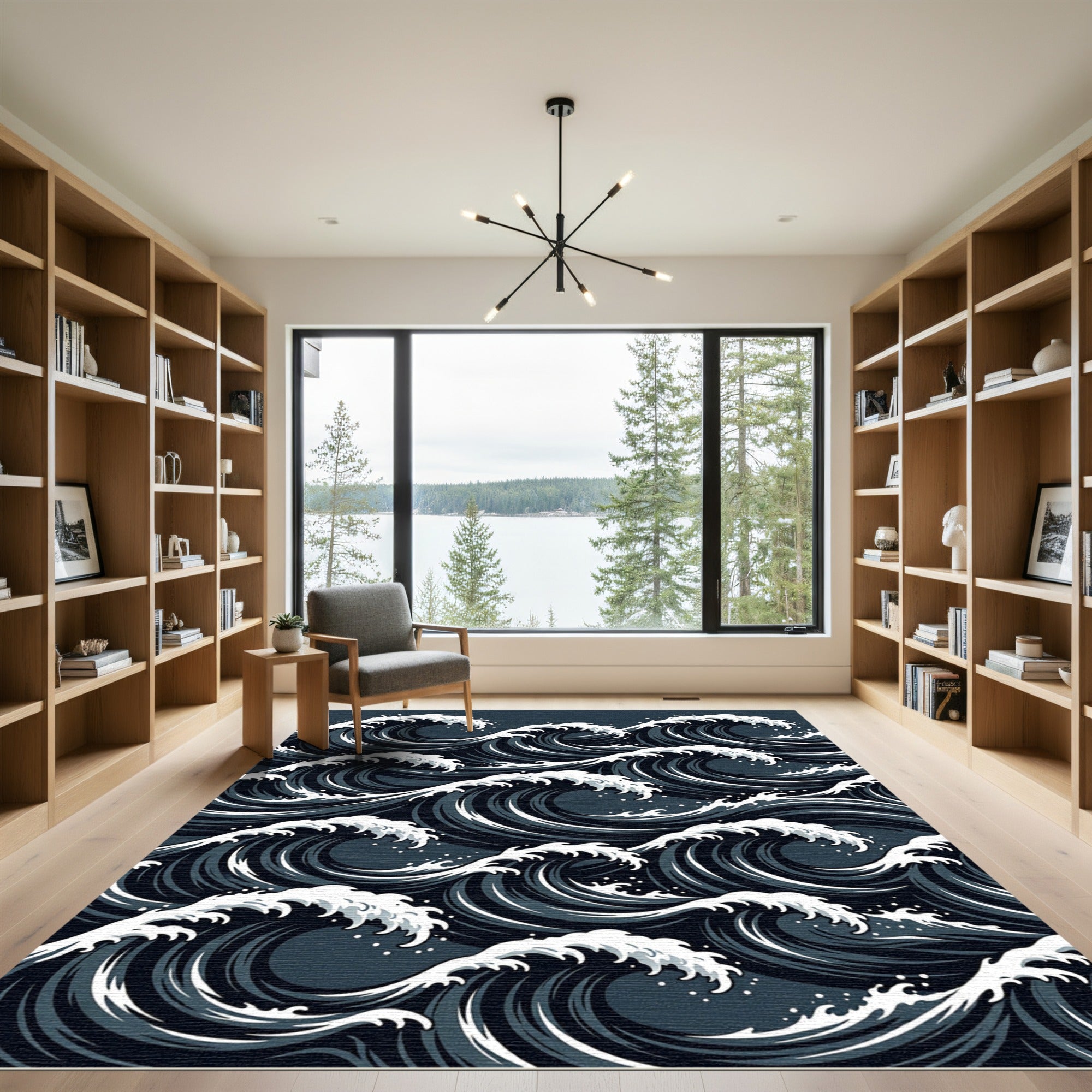 Deep Blue Cresting Waves Rug