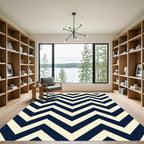 Navy and Cream Chevron Geometric Rug