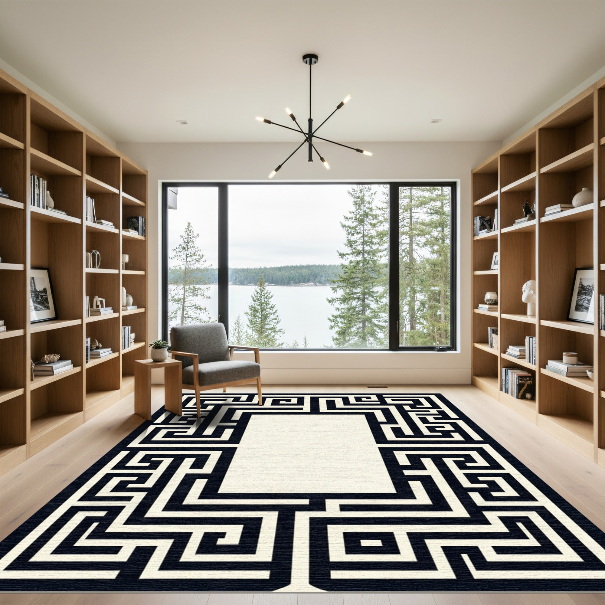 Classic Black Ivory Labyrinth Border Rug
