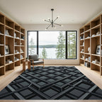 Monochrome Metallic Interlocking Grid Rug