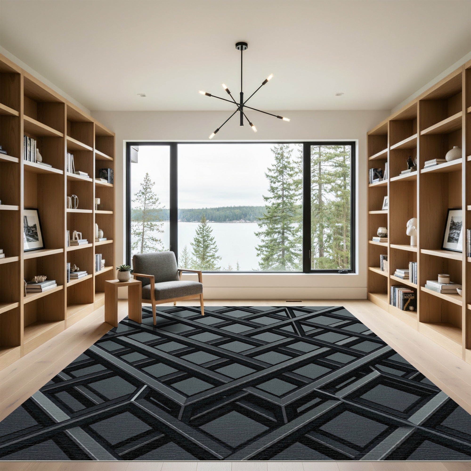 Monochrome Metallic Interlocking Grid Rug