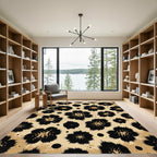 Black Spiky Floral Tan Sprayed Rug