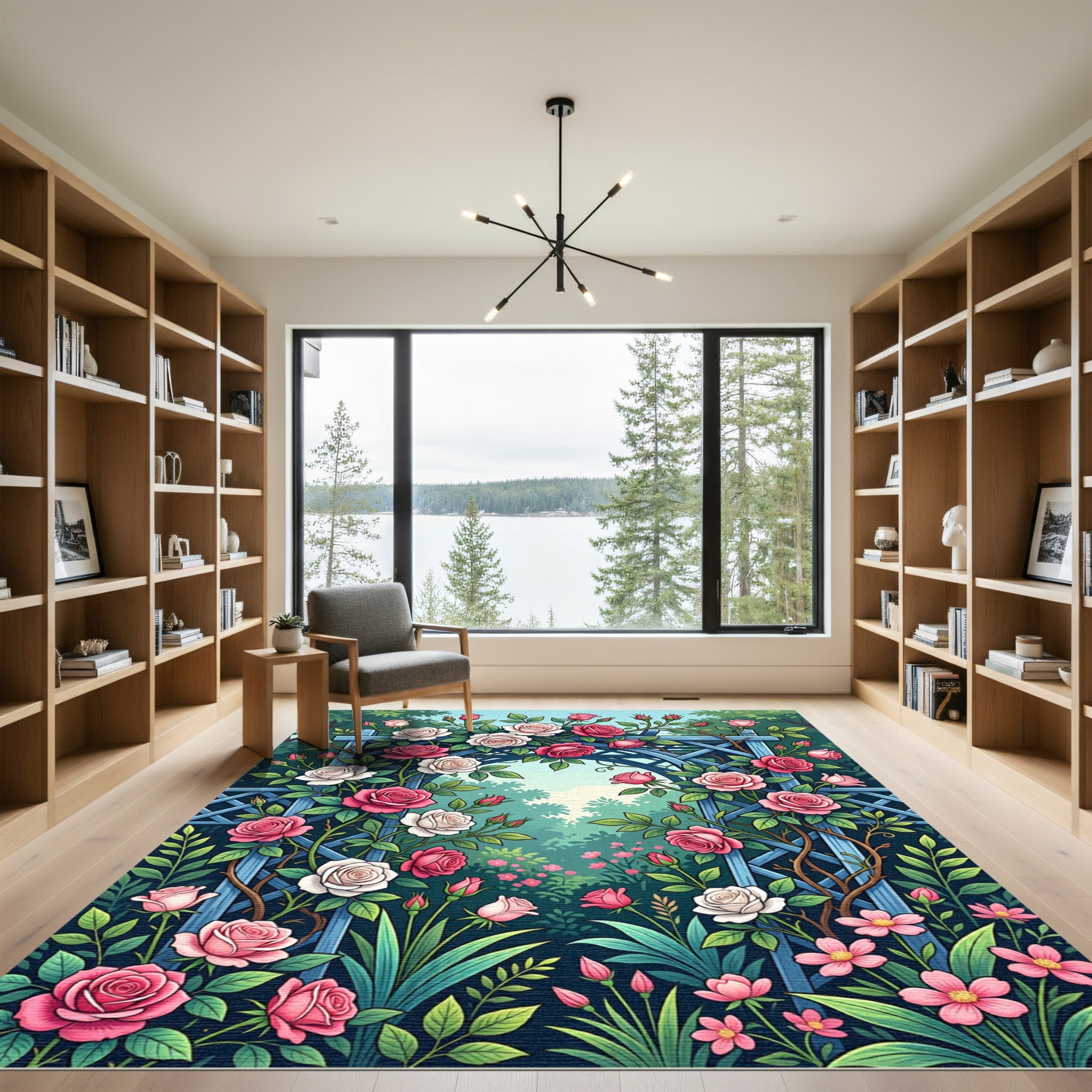 Romantic Pink and White Rose Arbor Rug