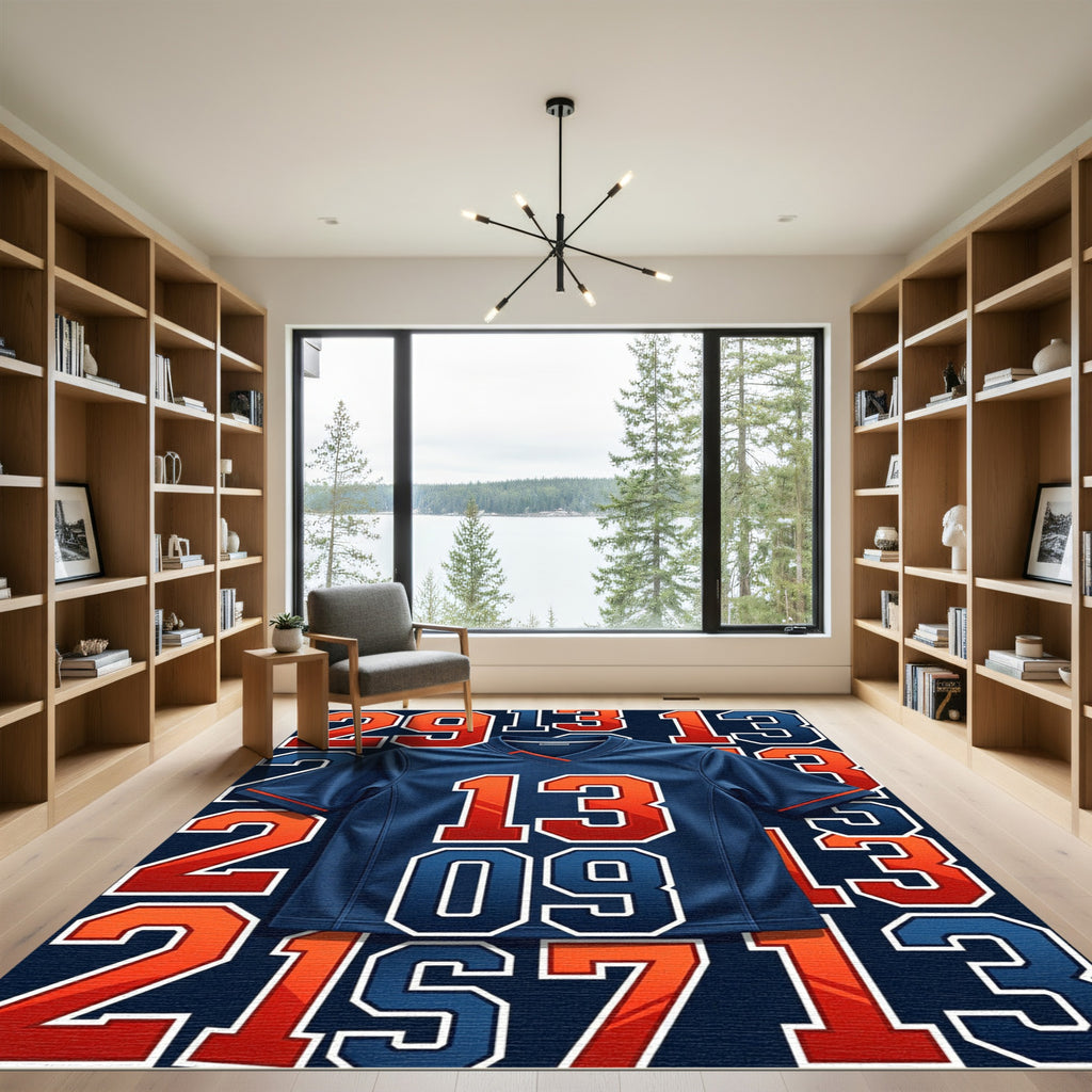 Bold Blue Orange Sports Number Rug