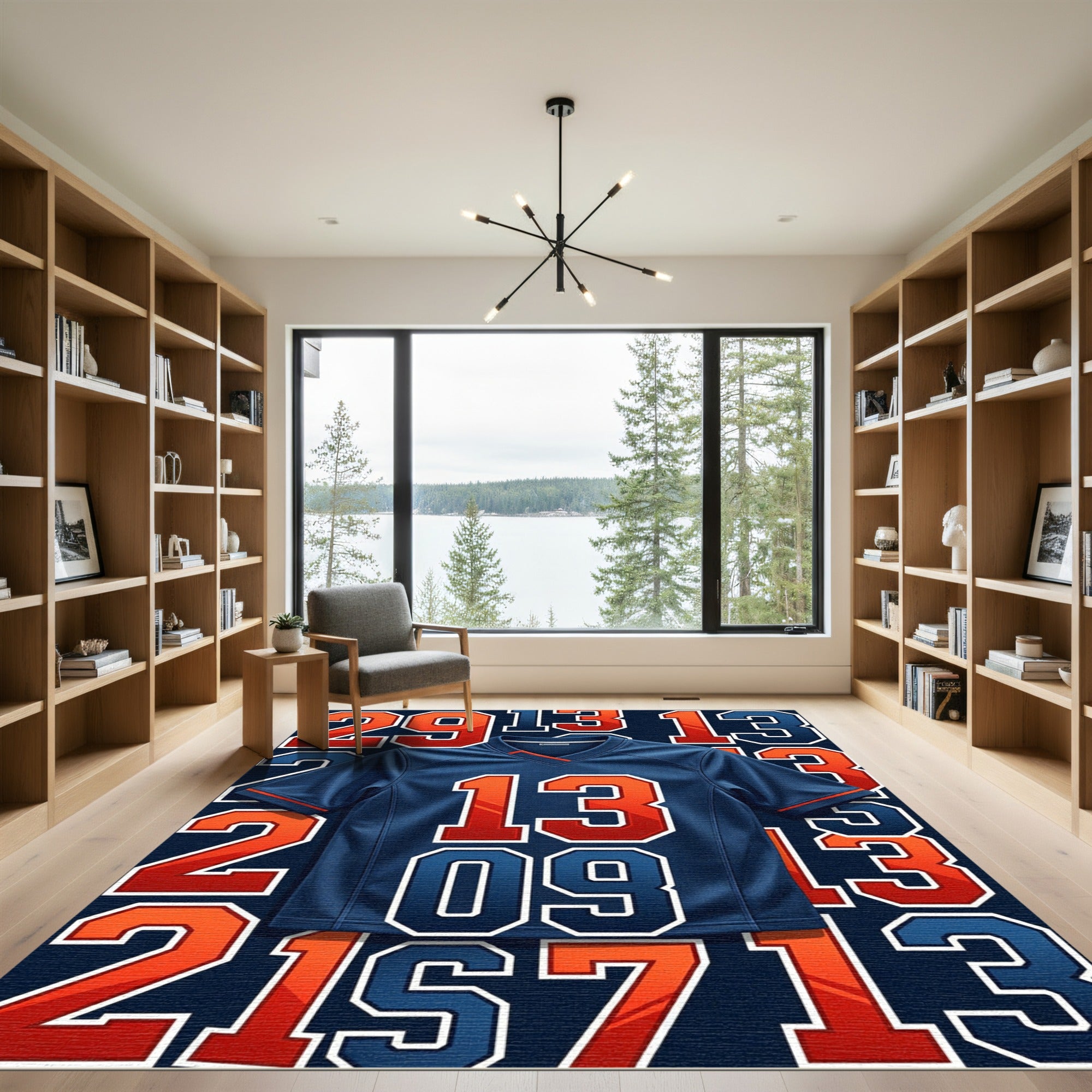 Bold Blue Orange Sports Number Rug