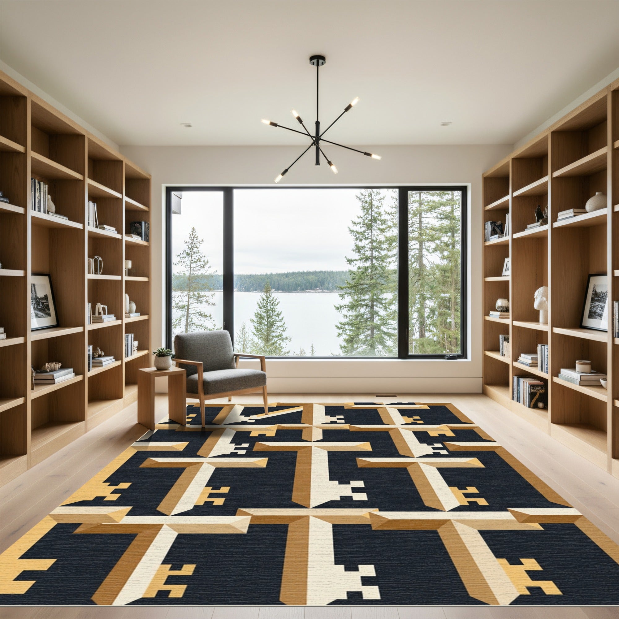 Geometric Champagne Chained Key Tile Rug
