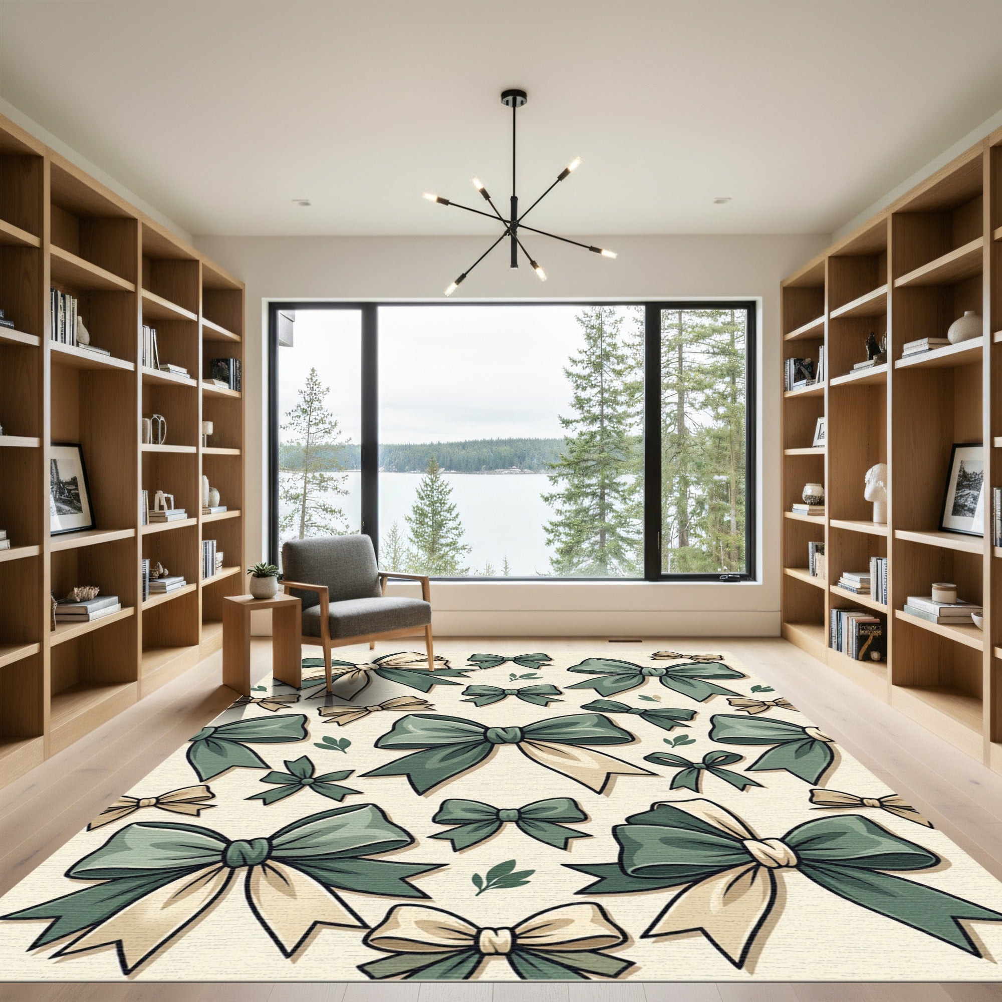 Elegant Sage and Cream Ribbon Bows Rug