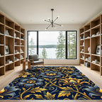Golden Floral Bloom Navy Botanical Rug