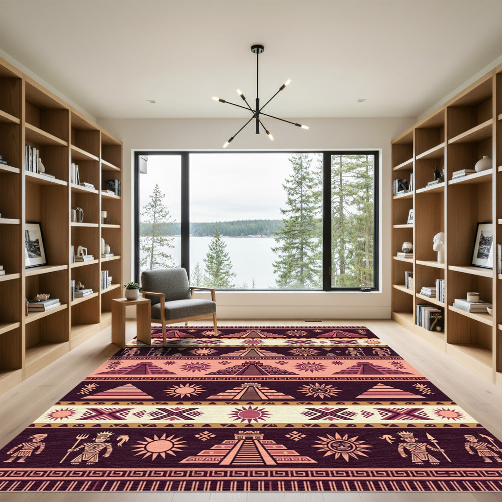 Ancient Sun Pyramid Tribal Pattern Rug