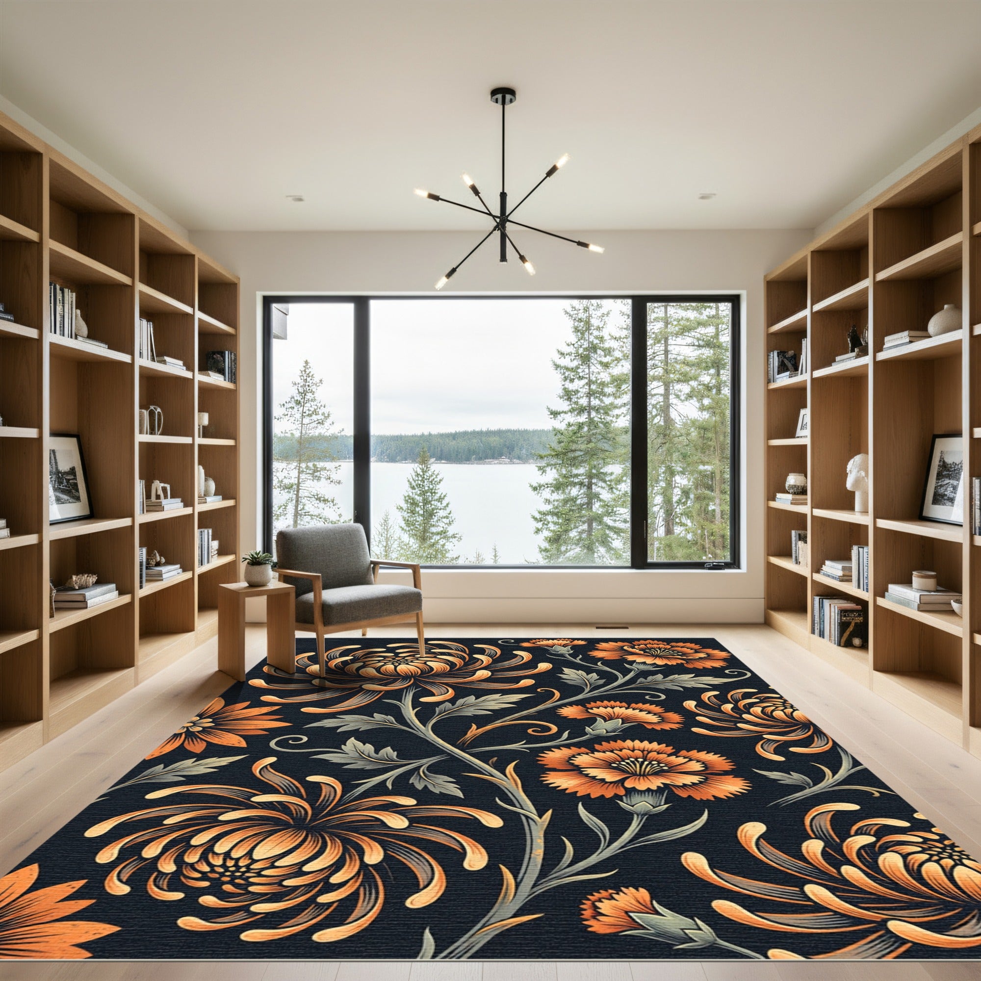 Amber Chrysanthemum Floral Botanical Art Rug