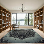 Ornate Charcoal Filigree Silver Medallion Rug