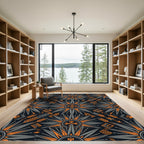 Midnight Orange Geometric Sunburst Cross Rug