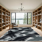 Abstract Monochrome Black Brush Stroke Art Rug