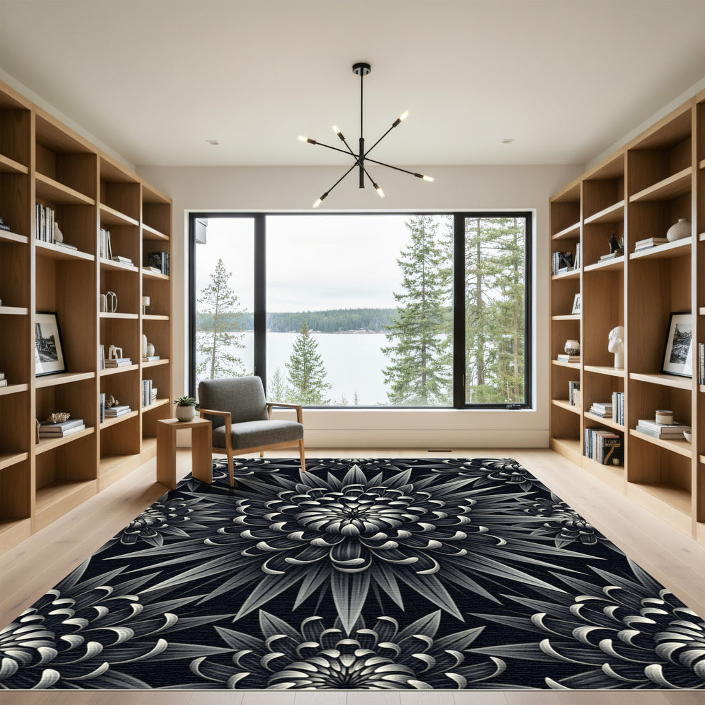 Monochrome Radiant Floral Burst Rug