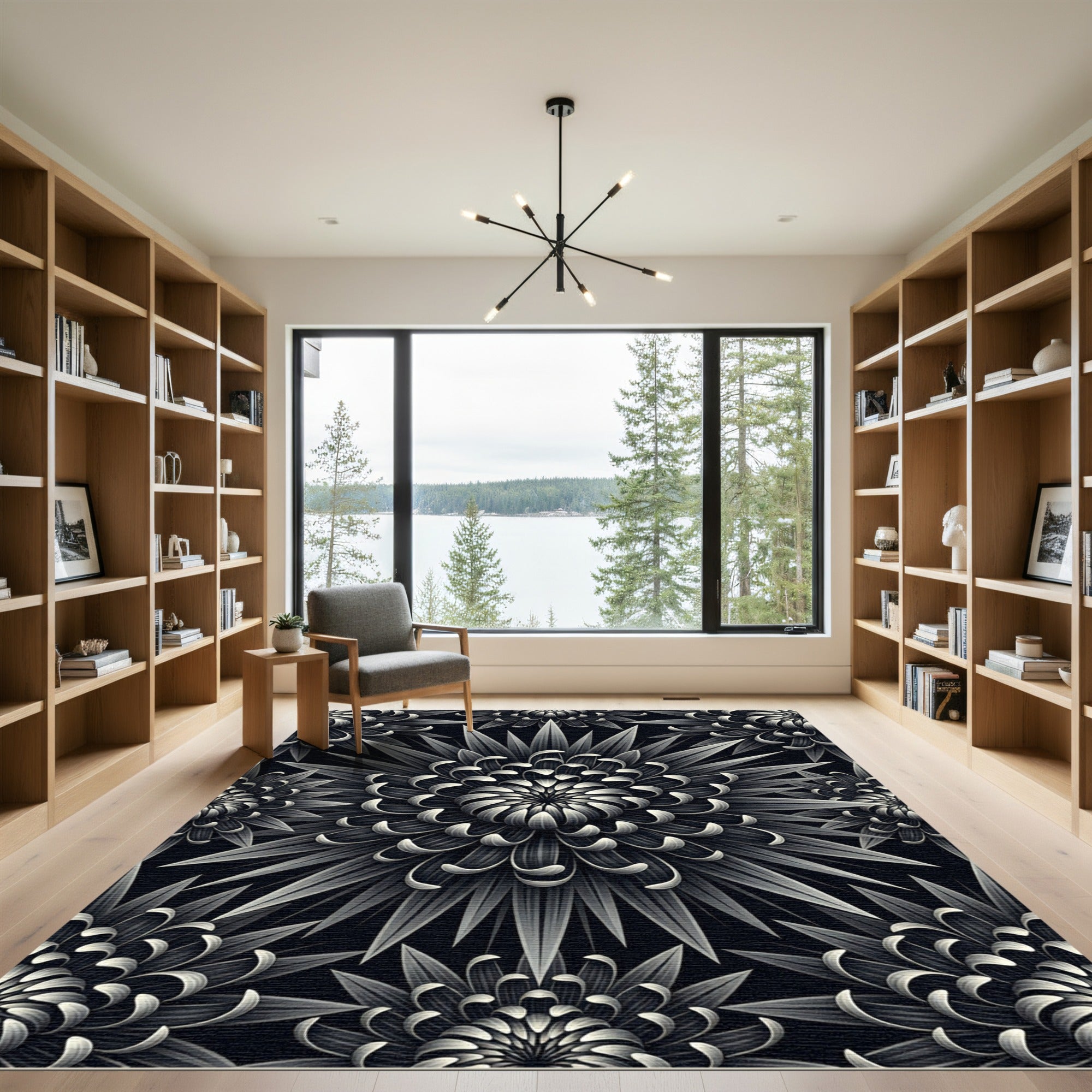 Monochrome Radiant Floral Burst Rug