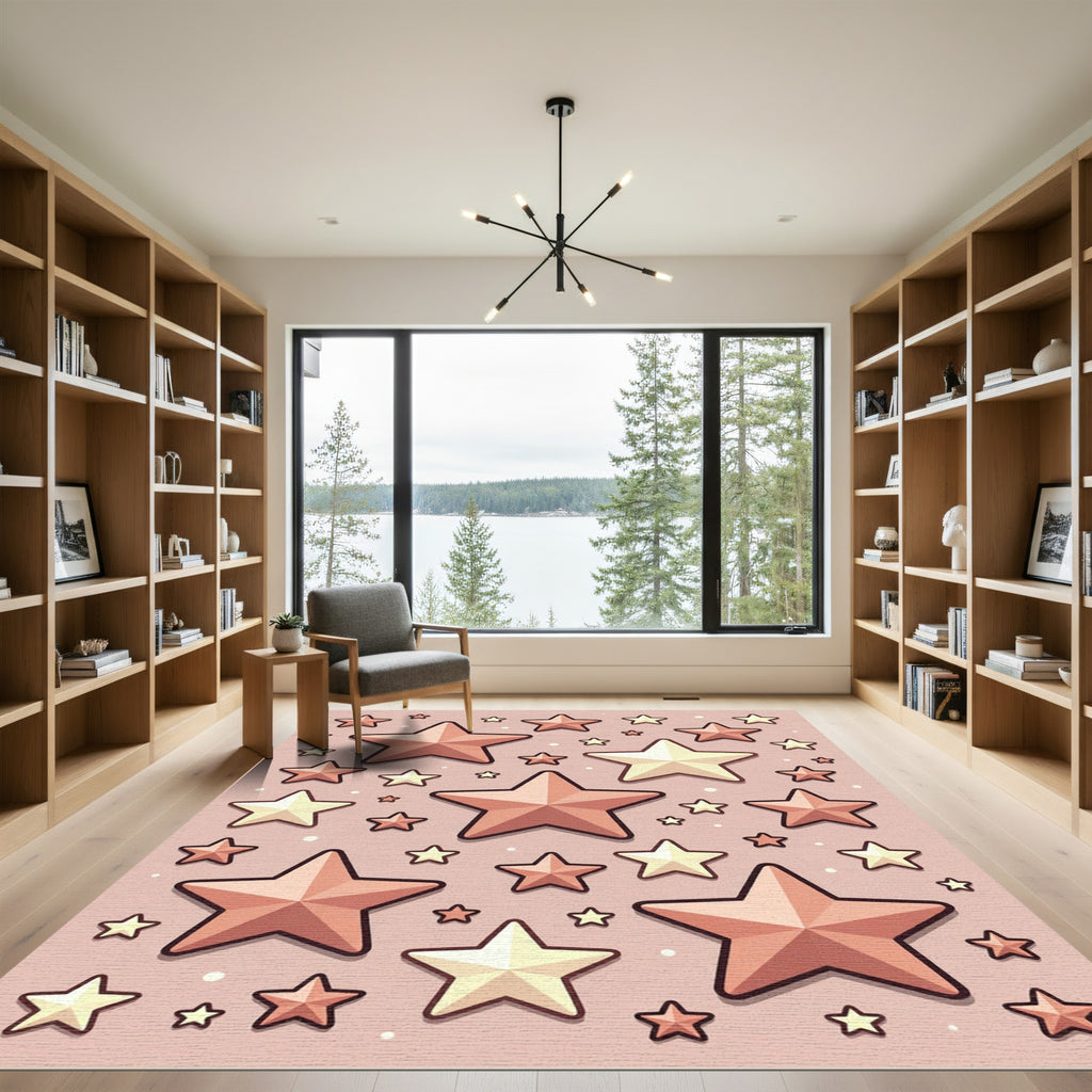 Rose Gold Star Scattered Background Rug