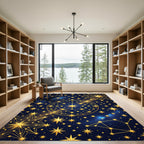 Golden Celestial Star Constellation Night Sky Rug