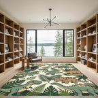 Cute Green Dinosaur Jungle Botanical Rug