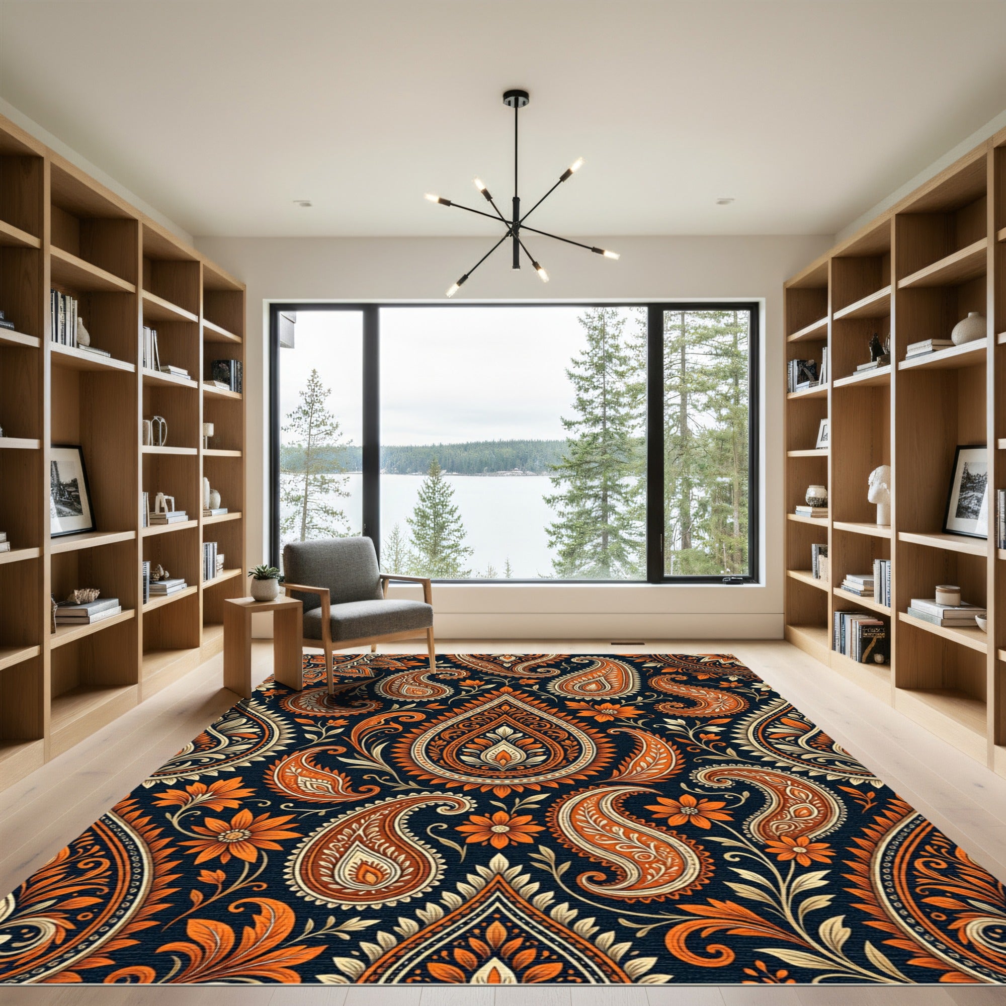 Rich Orange Paisley Floral Medallion Rug
