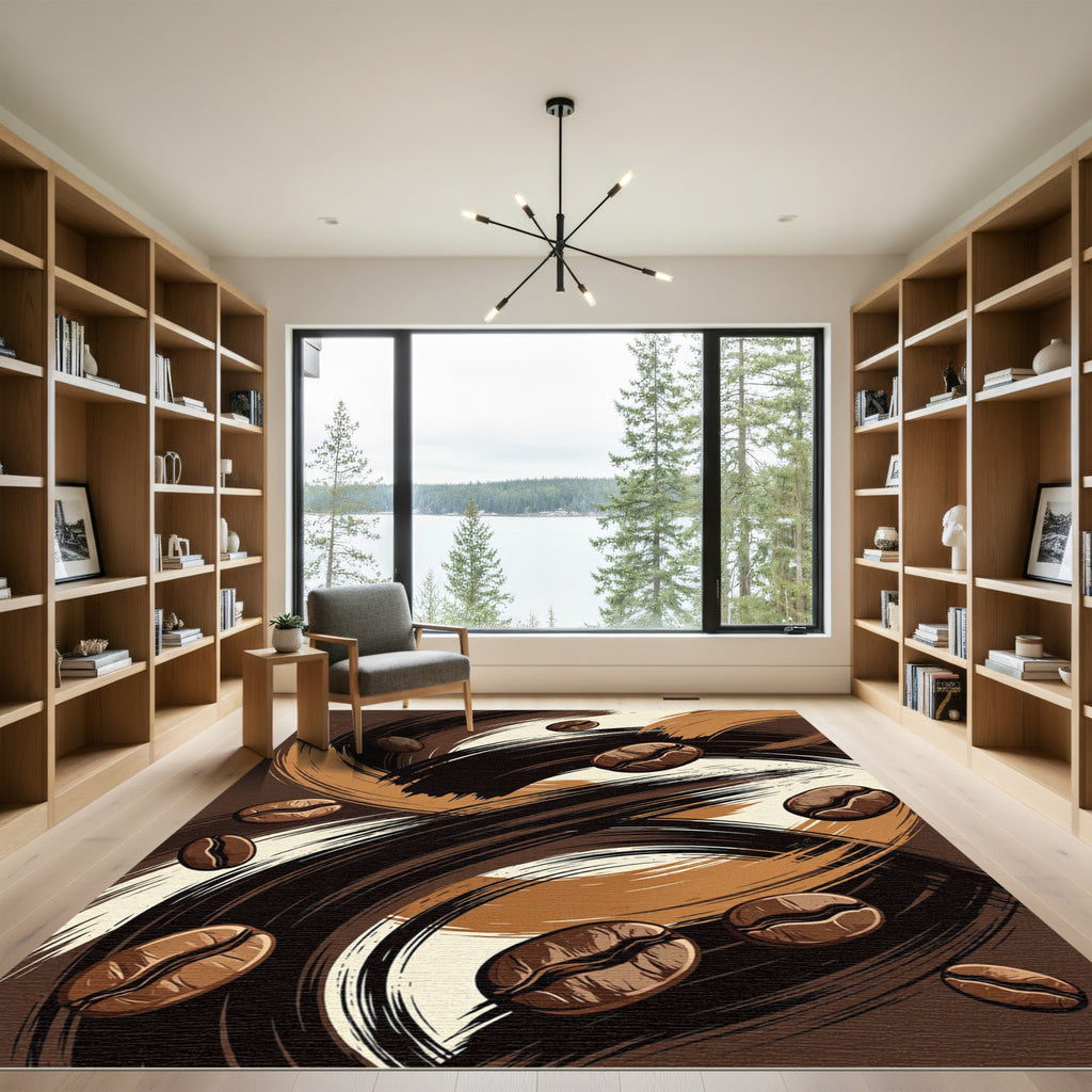 Abstract Coffee Bean Swirl Art Rug