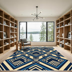 Geometric Navy and Blue Angular Diamond Rug