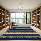 Navy Blue Cream Braided Rope Stripes Rug