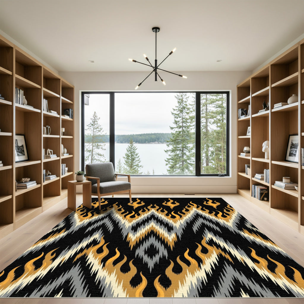 Striking Gold Flame Zigzag Rug