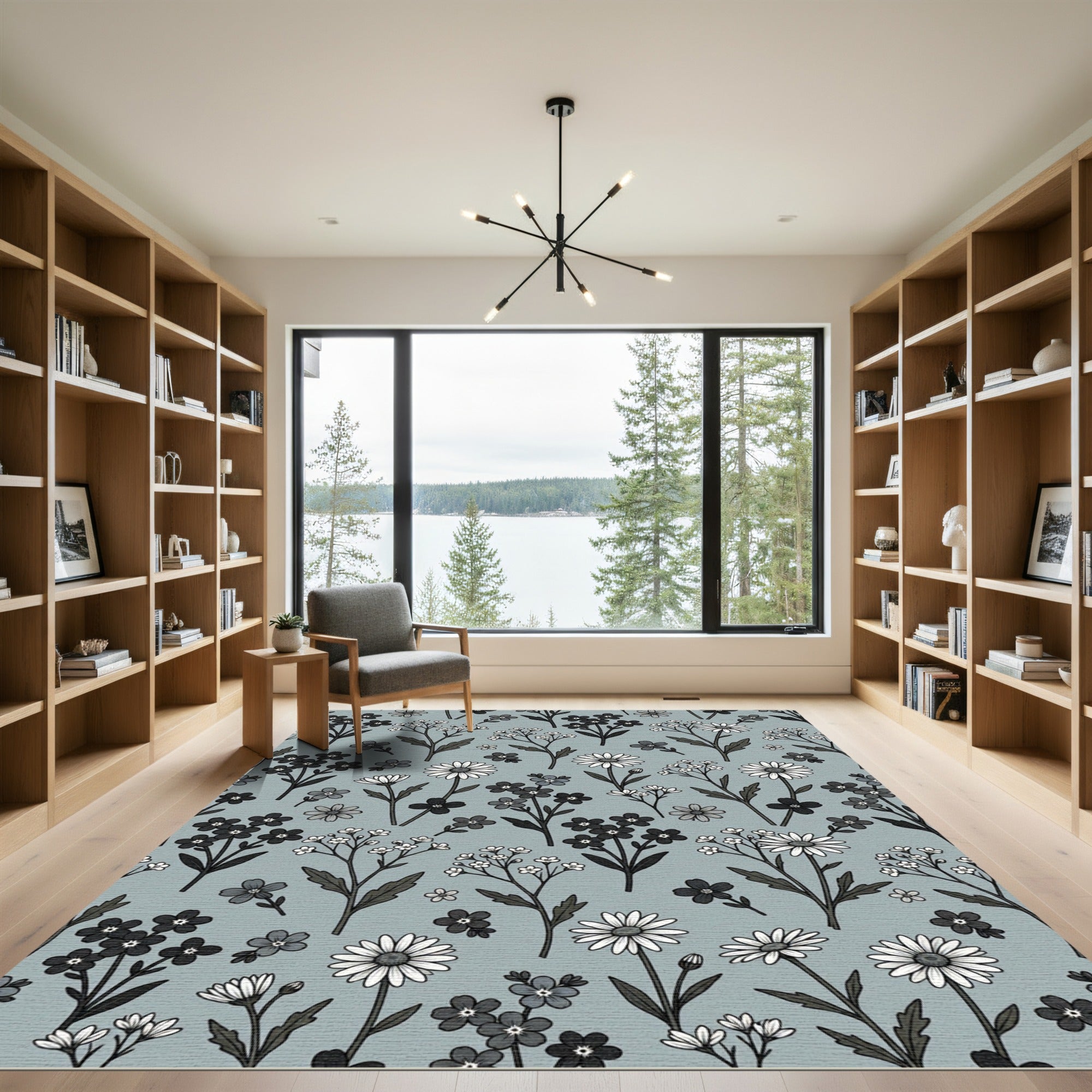 Monochromatic Floral Sprig Garden Rug