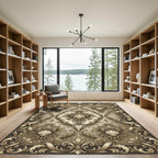 Ornate Gold Shell Scrollwork Frame Rug