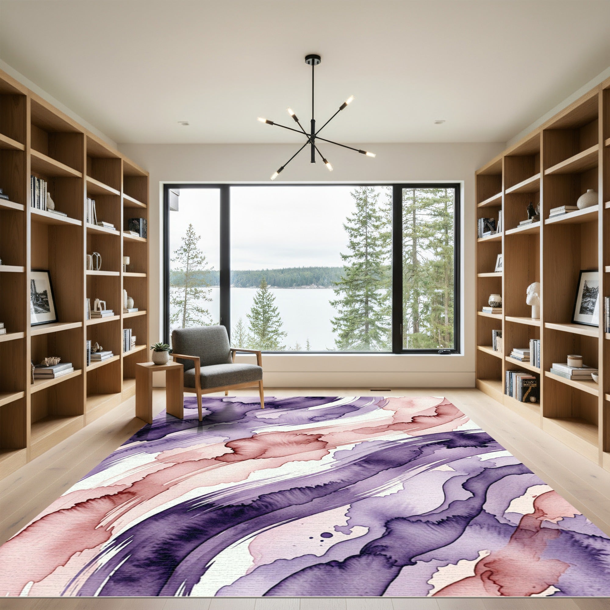 Ethereal Plum and Dusty Rose Abstract Wave Rug