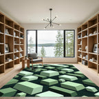 Shades of Green Geometric Cubes Rug