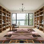 Symmetrical Golden Pagoda Architectural Pink Landscape Rug