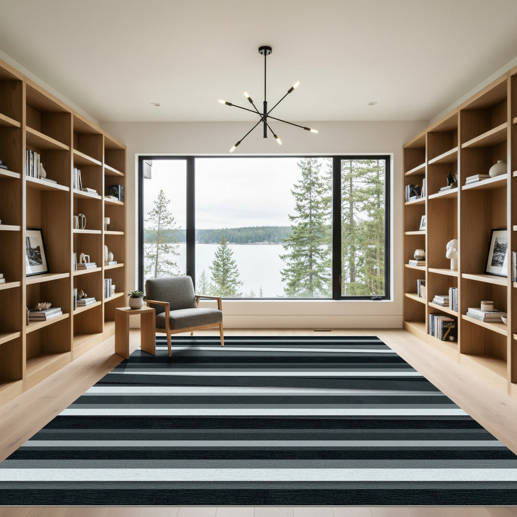 Modern Monochrome Layered Linear Rug