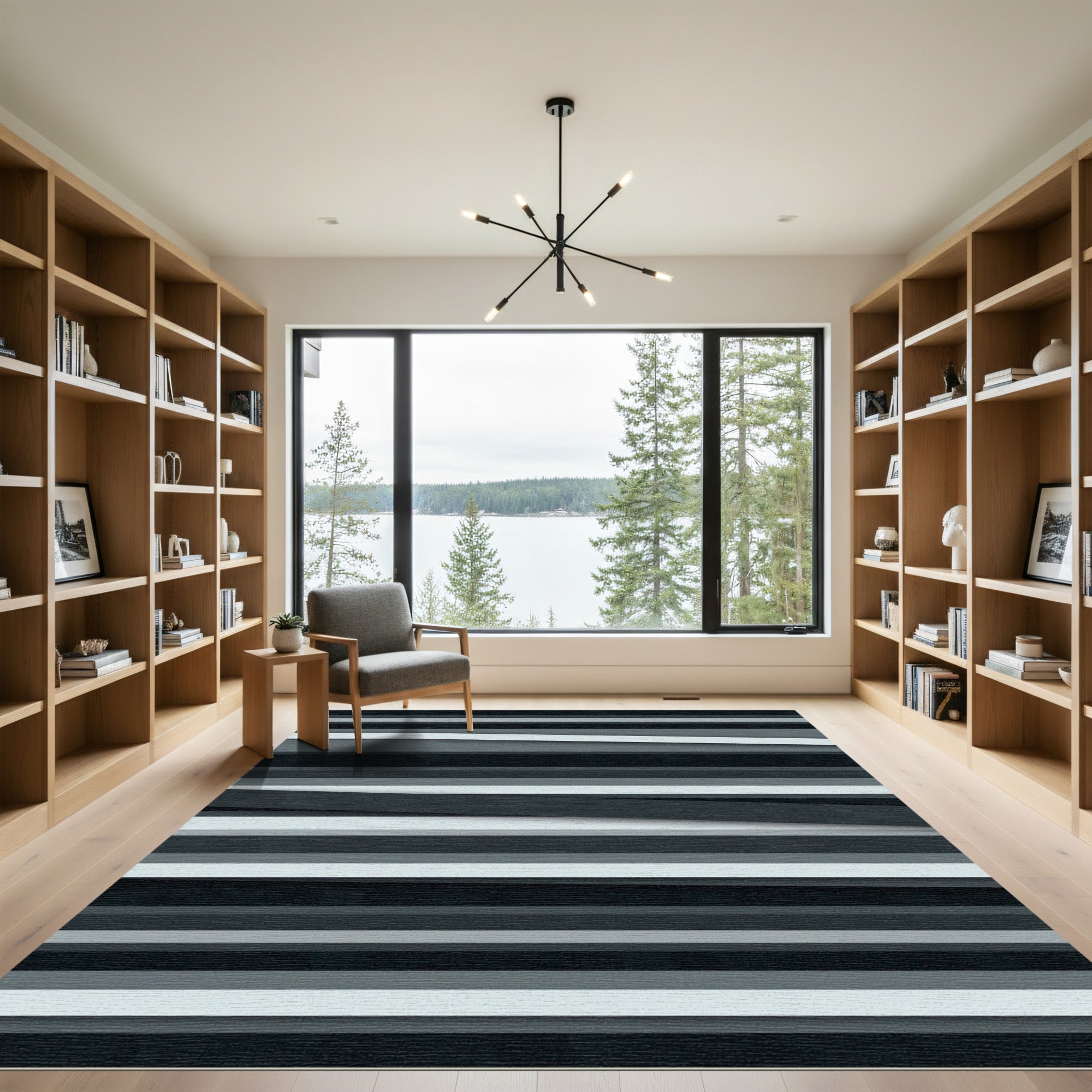 Modern Monochrome Layered Linear Rug