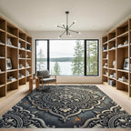 Elegant Antiqued Silver Floral Medallion Rug