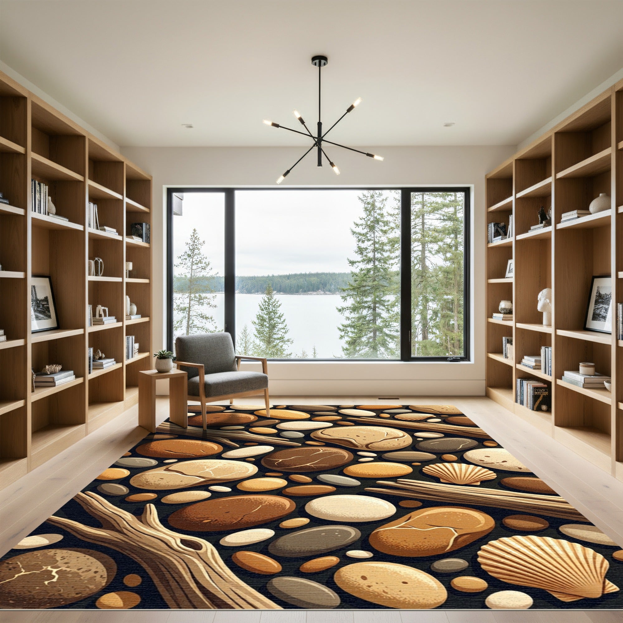 Beach Pebble Driftwood Shell Arrangement Rug