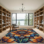 Orange Blue Floral Garden Medallion Rug