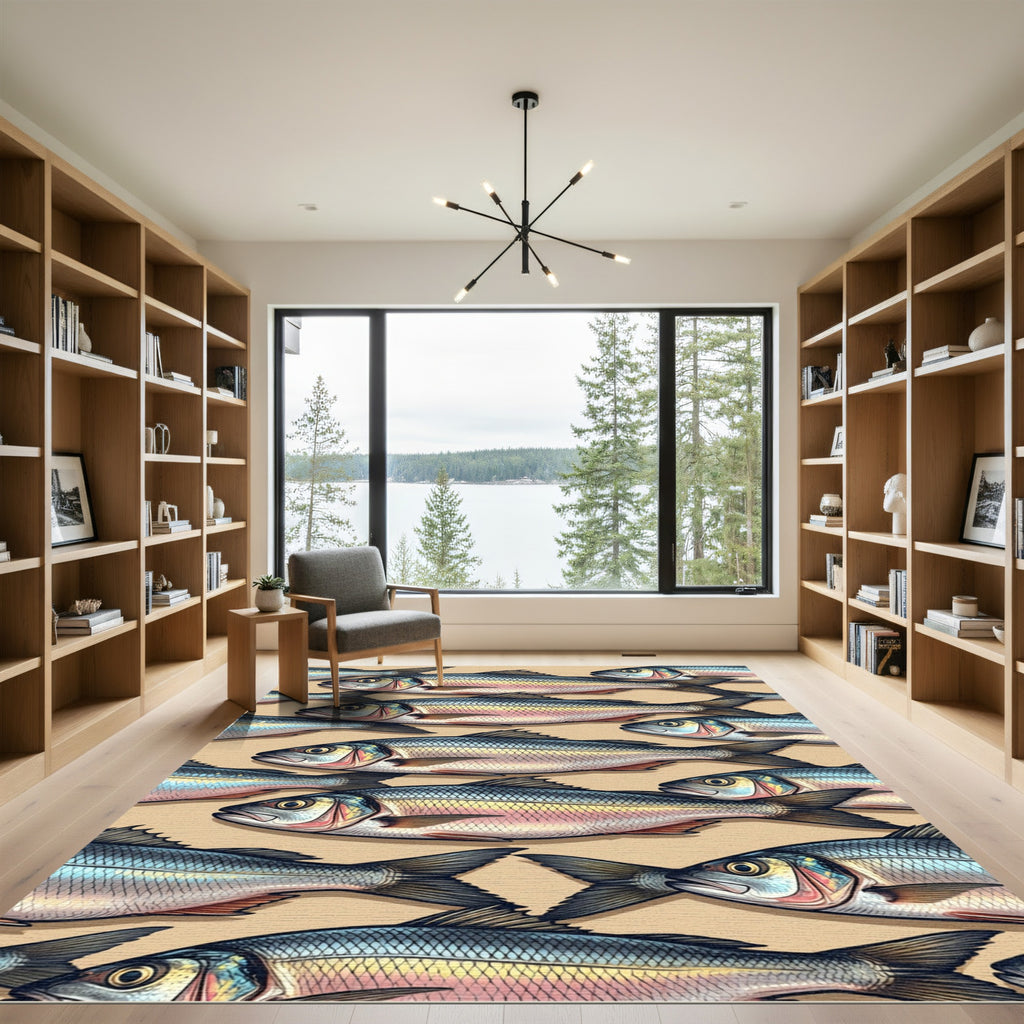 School of Silvery Fish Neutral Tones Rug