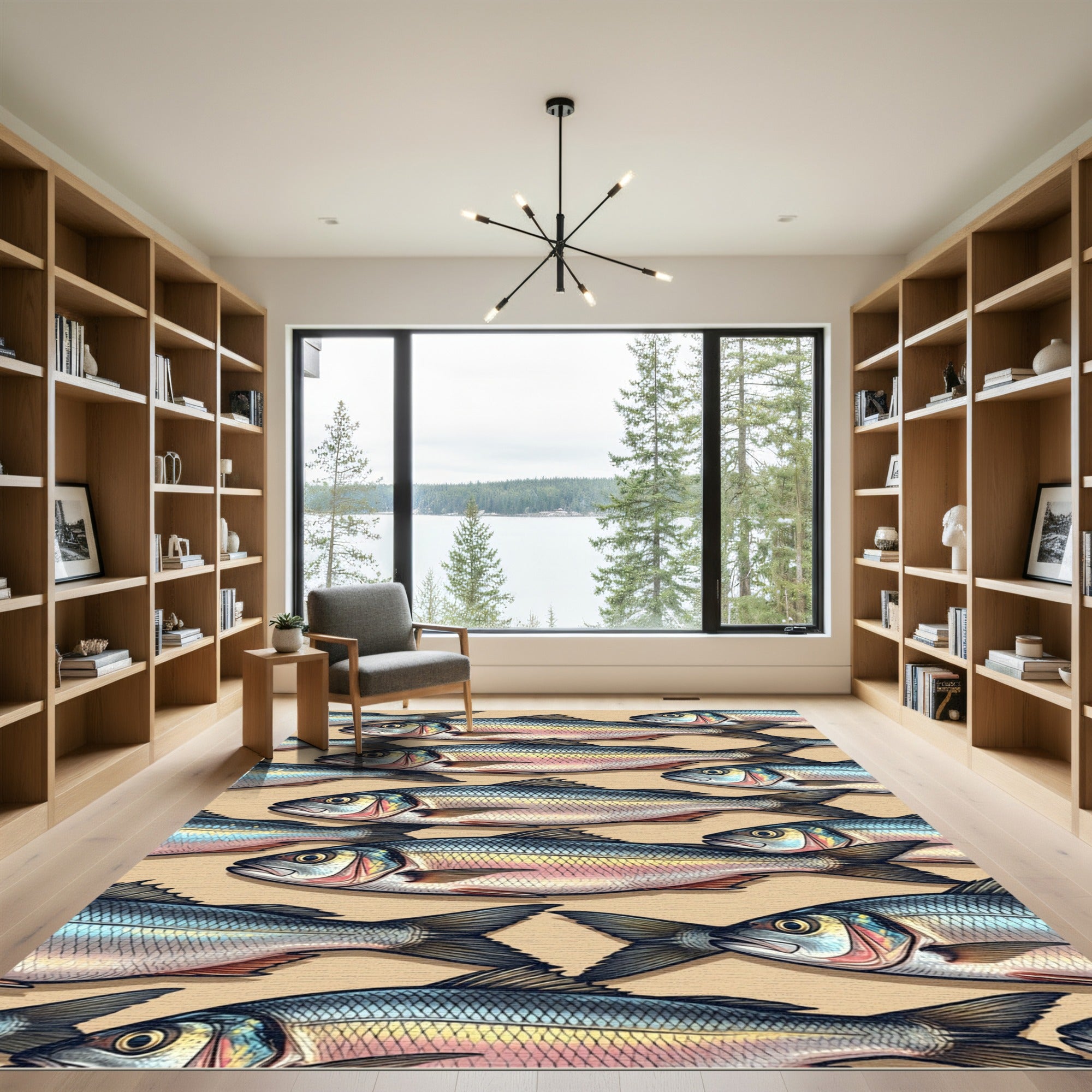 School of Silvery Fish Neutral Tones Rug