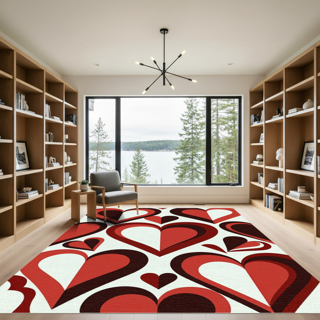 Bold Geometric Red Heart Mosaic Rug