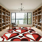 Bold Geometric Red Heart Mosaic Rug