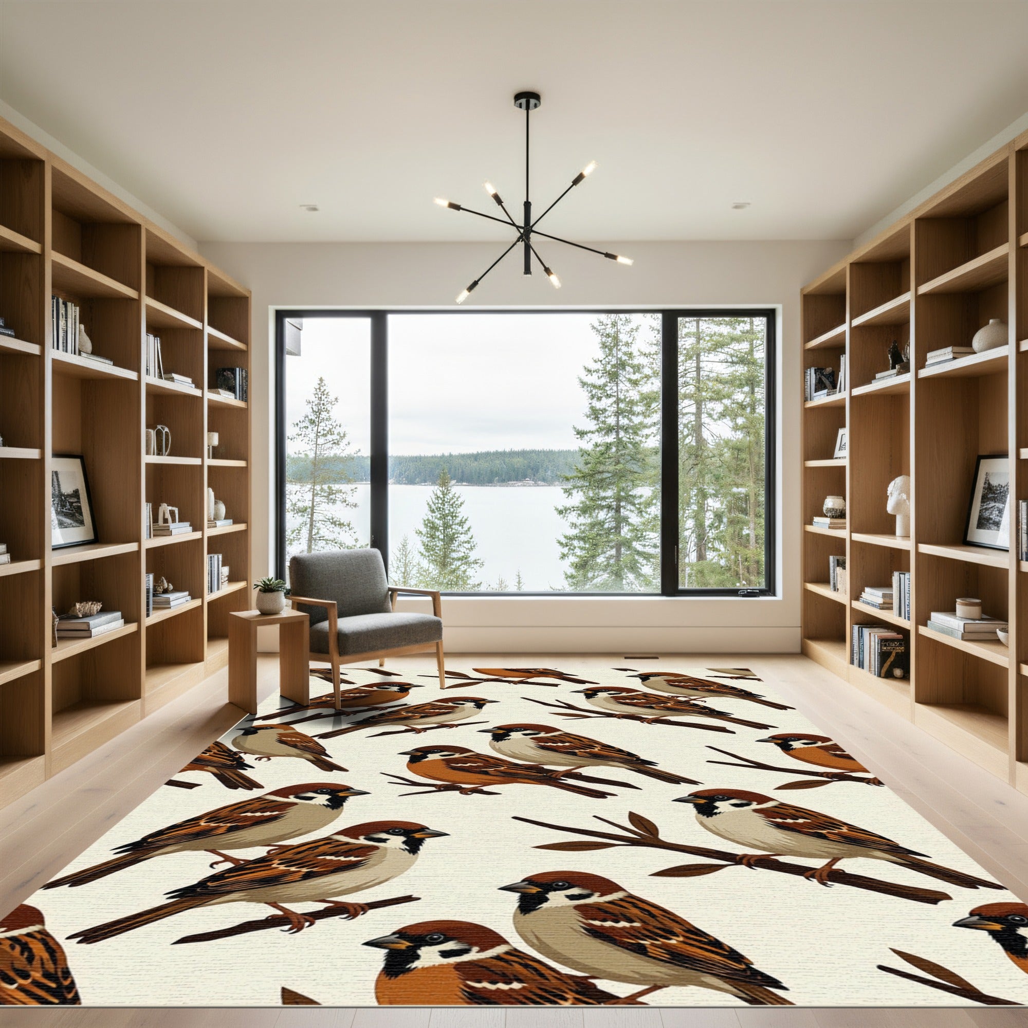 Charming Sparrows on Rustic Branches Rug