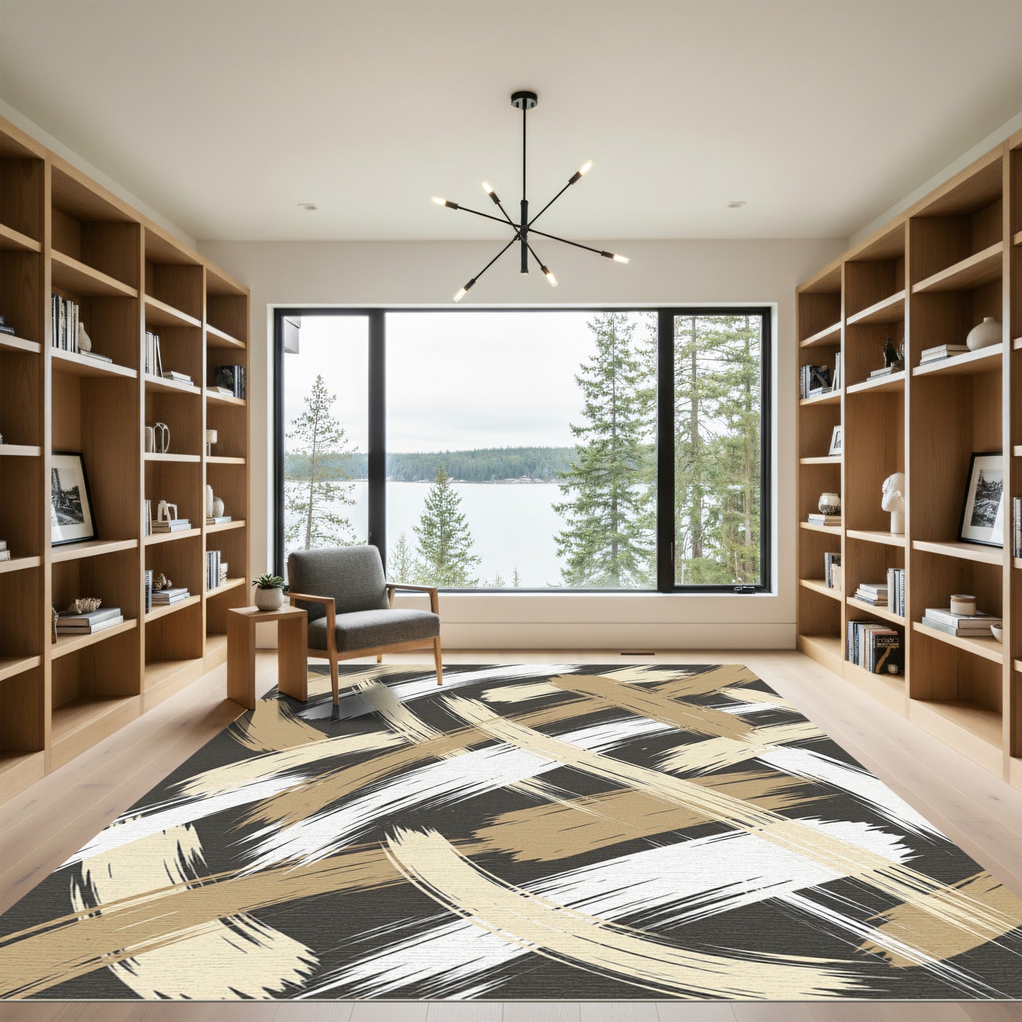 Textural Bronze and Cream Brushstrokes Rug
