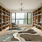 Abstract Earth Tone Wavy Layered Art Rug