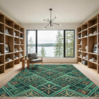 Emerald Geometric Ornate Jeweled Tile Rug