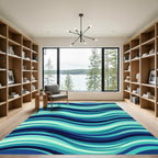 Modern Blue Abstract Teal Wave Rug