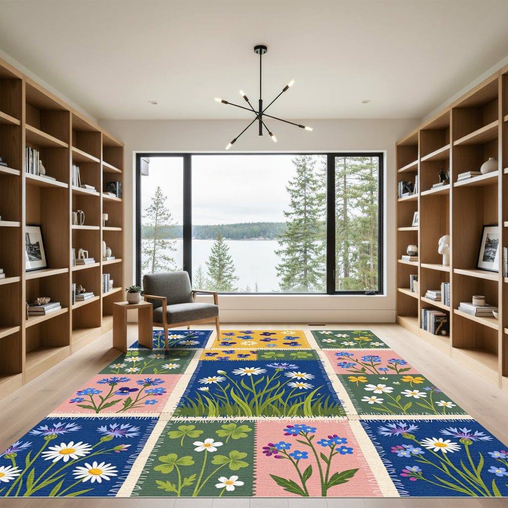 Quilted Wildflower Botanical Patchwork Meadow Rug