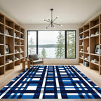Geometric Navy and Blue Plaid Check Rug